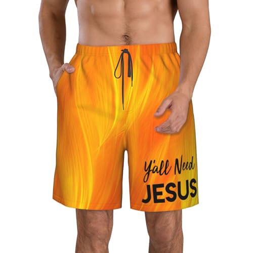Y'all Need Jesus Mens Swim Trunks Board Shorts Quick Dry Swim Shorts Summer Swimsuit Beach Shorts with Pockets - Main Image