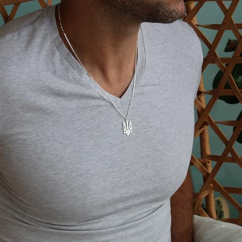 Thick Chain Ukrainian Trident Necklace, Trident Tryzub Minimalist Design, Genuine .925 Sterling Silver Necklace Pendant, Ukraine Jewelry Gift for Men3
