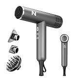 Natrial Ionic Professional Hair Dryer with Diffuser for Curly Hair,1600W&110000RPM High Speed Blow Dryer for Women,Fast Drying,Lock Function,Low Noise,Lightweight for Home Travel Salon,Dark Grey