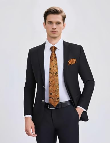 Image of YourTies Silk Paisley Floral Tie and Pocket Square Cufflinks with Lapel Pin Sets for Men 5PC Wedding Party