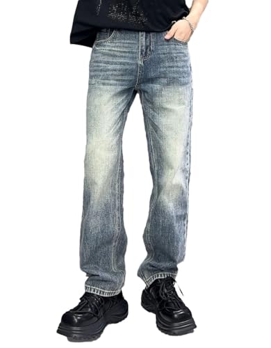 Men's Classic Casual Jeans Loose Straight Vintage Washed Light Color Jeans