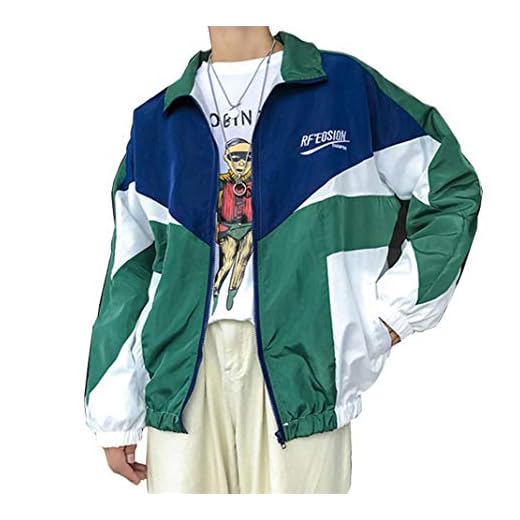 Retro Colorblocked Track Jacket Windbreaker Jacket Athletic Hip Hop Outdoor Windproof Coat(7, L)