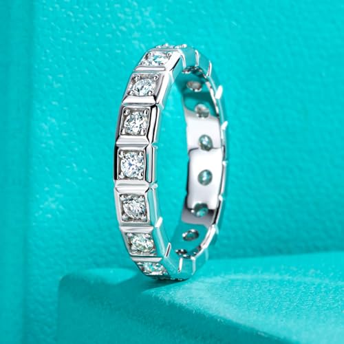 AnuClub Moissanite Wedding Band Eternity Rings D Color VVS1 925 Sterling Silver Anniversary Band Ring Christmas Gift for Women Men with Certificate 7.5