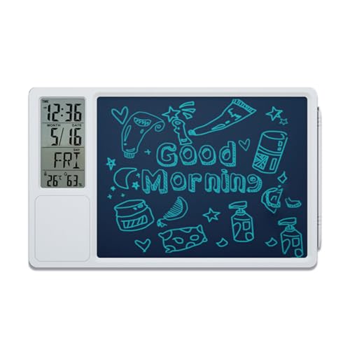 Image of Amazon Basics Digital Writing Pad Clock with Alarm, White color, ABS,Temperature Display, Calendar, 12 /24 Hr Format, Backlight-Free Design, Cell Battery Powered, Wall /Table Mount (Size: 263 x 10 x 165 mm)