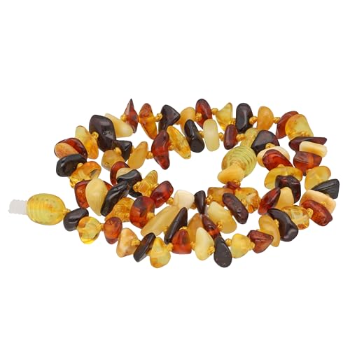 Lebensquelle Plus Collier d'ambre véritable de la Baltique 32 cm | Multicolore | Ambre naturel | Bijou filigrane pour petit cou | Fabriqué à la main avec fermoir à vis sécurisé, Klein, Résine fossile