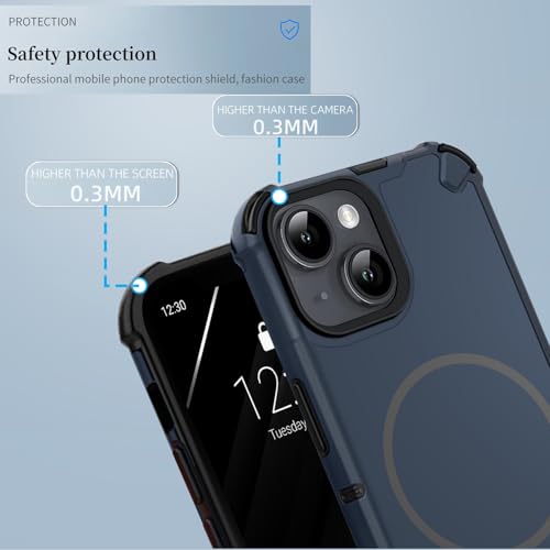 Image of KARWAN Tough Shockproof Back Case Cover Compatible with iPhone 14 Plus Dual Layer Armor Protection with Matt Finish,Edge Guard Bumper Heavy Duty Cover with Magnetic MagEase Wireless Charging (Blue)