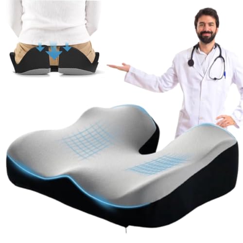 MIA - Cojín ergonomico Silla Oficina | Cojin Silla Ruedas antiescaras | Cojin Asiento de Coche Dolor Lumbar y hemorroides de Espuma Viscoelastico, Funda Lavable