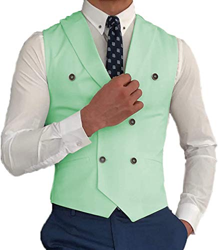Ceehuteey Mens Double Breasted Vest Shawl Lapel Formal Wasitcoat Slim Fit