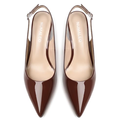 Image of NUMALEO Slingback Heels for Women Pointed Close Toe Kitten Heels Patent Pumps Dress Party Comfy Heeled Sandals Stiletto 2.5 Inch Dress Shoes