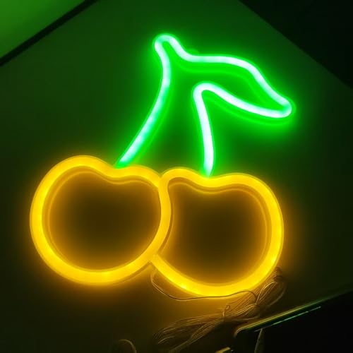 Image of Cherry Neon Signs Aesthetic Decor for Birthday Fruit Themed Party Favors,Baby Shower Decorations,Girls Bathroom Christmas Wall Art,USB or Battery Powered