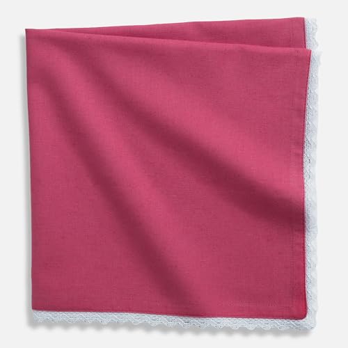 Image of FINGERCRAFT Cloth Napkins Set of 6, 20x20 Inch Cotton Linen Blend Dinner Napkins Lace Trim, Reusable Washable Table Napkins for Wedding, Farmhouse Dining, Parties & Home Decor (Fuchsia)