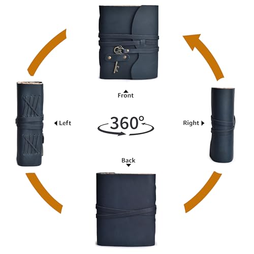 Image of LEATHER VILLAGE Leather Diary Key Lock, Navy Blue 10x7.