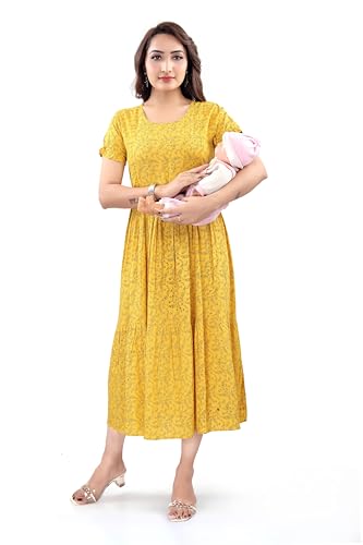 Image of B2F Women's Flared Anarkali Maternity Dress, Feeding Kurti with Concealed Zip for Pre & Post Pregnancy