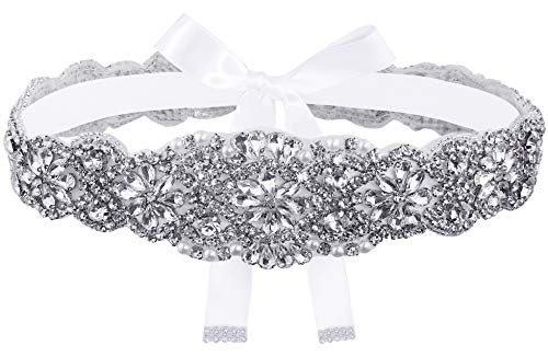 Lovful Womens 22 Inch Length Bridal Rhinestone Wedding Dress Belts Crystal Self Tie Sash Ribbon Belts,White