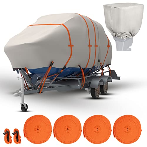 Tuszom Waterproof T-Top Boat Cover For 20' - 22' L Center Console Boat With T Top Roof, Heavy Duty 600D Marine Grade Hard Top Boat Cover With 17 Adjustable Windproof Straps #TOP16