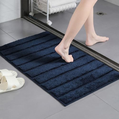 Tapis de bain rayé antidérapant en polyester doux absorbant l'eau