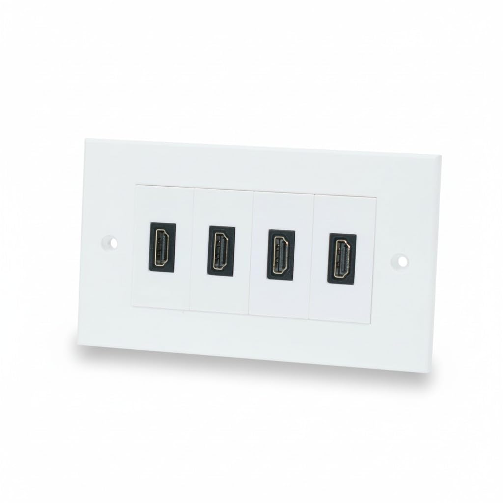 iSynq Quad Port HDMI Single Gang Wall Plate/Faceplate, supports 4K video, includes 2 snap in modules with 20cm Fly Leads