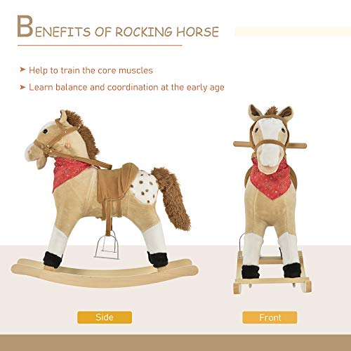 Qaba Kids Plush Ride-On Rocking Horse Toy Cowboy Rocker With Fun Realistic Sounds For Child 3-6 Years Old, Beige #TOP4