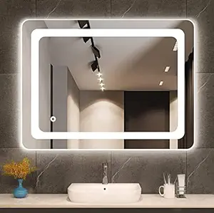 JOZIBA Glass Modern Led Bathroom Mirror Wall Mounted Rectangular (24 X 18 Inch_1A, Triple Light, Horizontal Design, Unframed)