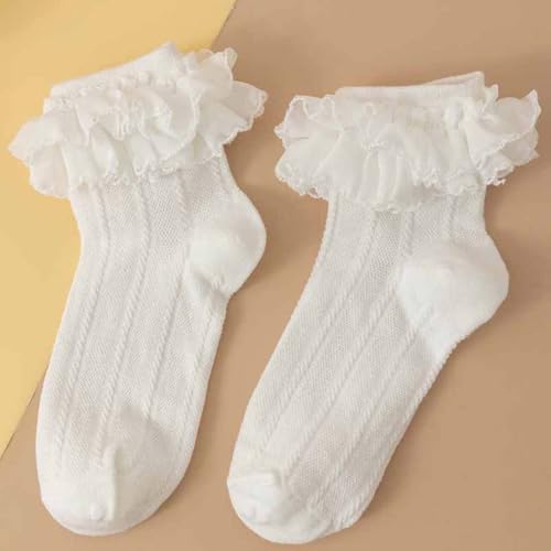 Women Girl Ankle Sock, Lace Top Mesh Summer Socks Lolita Princess Dress Sock with Ruffle Trim Dance Socks PWZ134