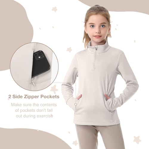 beroy Girls Fleece Long Sleeve Shirts Half Zip Equestrain Shirt Thermal Kids Horse Riding Shirts Thumbhole Pockets4