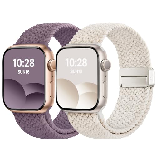 Image of Fullmosa 2 Pack Magnetic Braided Bands Compatible Apple Watch Strap 38mm 40mm 41mm 42mm 44mm 45mm 46mm 49mm Women Men,Soft Elastic Strap for iWatch Ultra3 /2 /1 SE3 /2 /1 Series 11 10 9 8 7 6 5 4 3 2 1