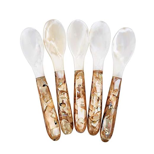 DUEBEL Set of 5 Pink Mother of Pearl MOP Caviar Spoons for Caviar, Egg, Icecream, Coffee Serving (Pink, 12.5x2.5cm)