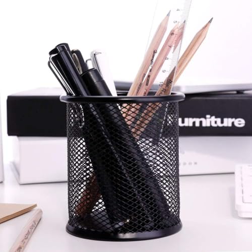 Image of Recluse Black Round Mesh Metal Organizer Office Desk Table Tool Holder,Makeup Brush Holders,Pen, Pencil and Other Stationery Organizer Holder,Daily Things Storage Holder (Pack of 1)