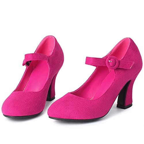 AIMODOR Womens Round Toe Mary Jane High Heels Ankle Strap Dress Pumps3