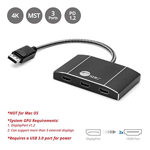 image for SIIG 3 Port DisplayPort to HDMI MST Hub 4K UHD - 1x3 DP to HDMI Muti M