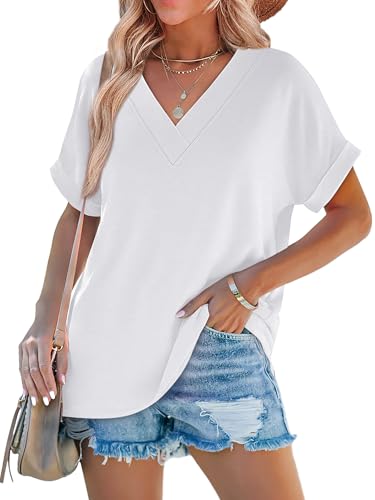 Image of WIHOLL Womens Summer Tops Short Dolman Sleeve Shirts 2026 Fashion V Neck Outfits Clothes