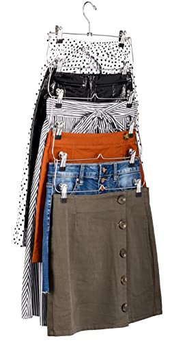 Ustech 6 Tier Skirts Pants With Non-Slip Adjustable Clips Hanger, Space Saving, Garments Organizer, Metal, Chrome (5 Pack) #TOP6