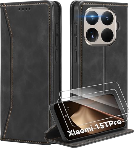 Deisyzy Lederhülle für Xiaomi 15T Pro Hülle, Schwarz