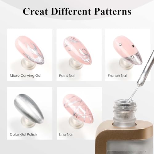 Esmalte de uñas cromado plateado 12ml secado rápido miniatura 3