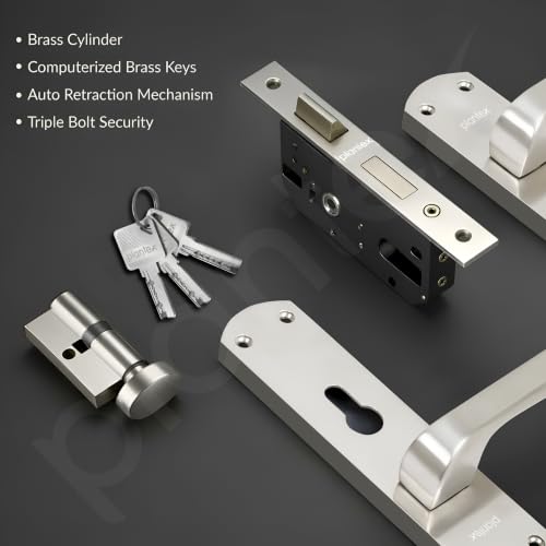 Image of Plantex Mortise Door Lock for Home /6-Lever Lock Mechanism with 3 Years of Warranty /Door Handle Lock with 3 Keys, Brass Lockbody & Cylinder - (8132-Matt)