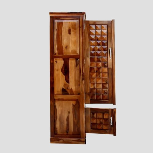 Image of Solid Wood Diamond Cut Four Door Almirah /Wardrobe /Cabinet with Storage of Four Shelves and Two Drawers (Natural Oak)