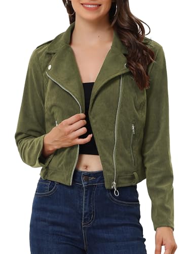 Allegra K Women's Corduroy Jackets Fall Notched Lapel Long Sleeve Zip Up Moto Cropped Jacket2