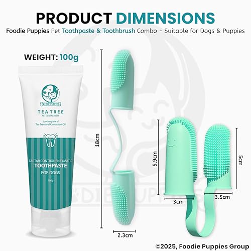 Image of Foodie Puppies Dental Care Kit for Dogs and Cats - (Couple Toothbrush & Tea Tree Toothpaste, 100gm) | Tartar Control Enzymatic Toothpaste I Soft Bristle Toothbrush for Easy Dental Care of Small Pets