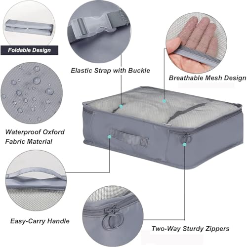 Image of 7 in 1 Travel Packing Cubes Organizer Set with Mesh Packing Bags, Shoe Bag, Laundry Bag, Zipper Pouch & Toiletry Organizer, Travel Luggage Organizers for Clothes, Cosmetics & Accessories (Grey)