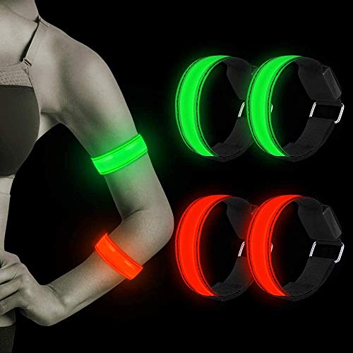 Molbory Banda Reflectante, 4 Pack Brazalete LED Running, Alta Visibilidad y Ajustable Brazalete Reflectante, Banda de bofetada de Seguridad Brazalete luz para Correr, Practicar Senderismo o Ciclismo