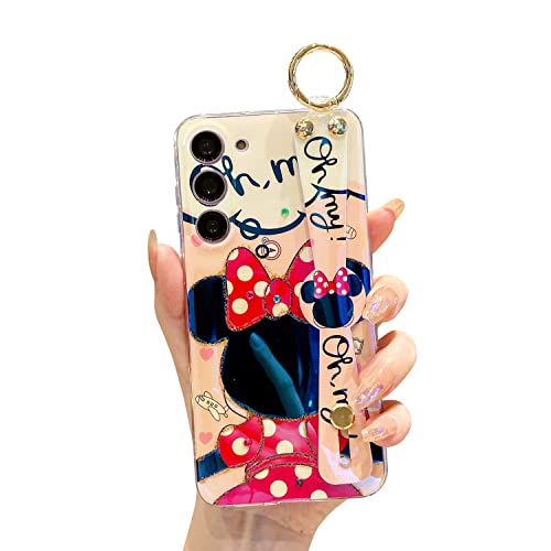 Lastma for Samsung Galaxy S23 Case with Wrist Strap 6.1' Stand Glitter IMD Cute Kawaii Cartoon Pattern Design Sparkle Silicone Shockproof Protective Phone Cases for Girls & Women - Minnie