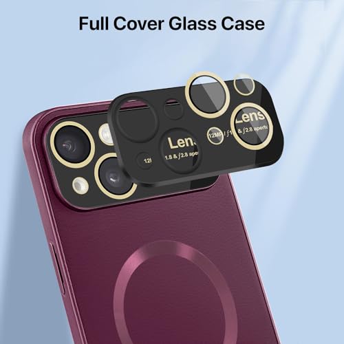 Image of Vaku Luxos Premium Polarized Leather Back Cover for iPhone 15 Plus Texture Full Lens Protection Silicon Case Scratch Resistant Slim Thin Compatible with Mag-Safe - Cherry