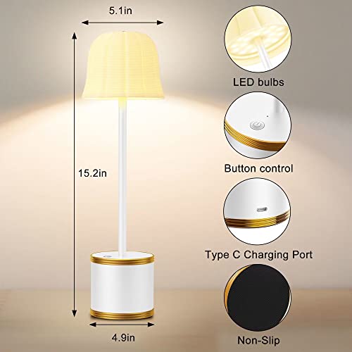 Shangcai Cordless Rechargeable Table Light, 5000Mah Battery Operated Led Portable Desk Lamps 3 Color Stepless Dimmable Up To 48H Usage Night Light For Outdoor Garden Patio Dining Restaurant Home-White #TOP6
