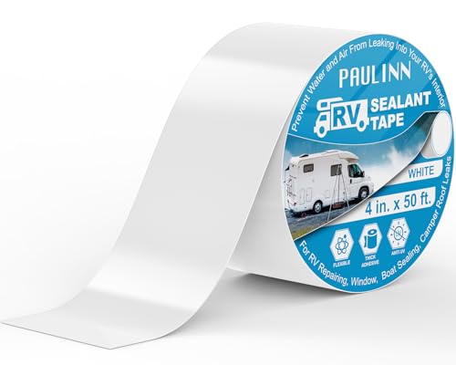 PAULINN RV Camper Roofing Repair Sealant Tape White 4 Inch X 50 Foot Natural Rubber Roof Sealing Tape UV & Weatherproof Roof Seal Tape for RV Camper Trailer Boat Sealing Leak Repair