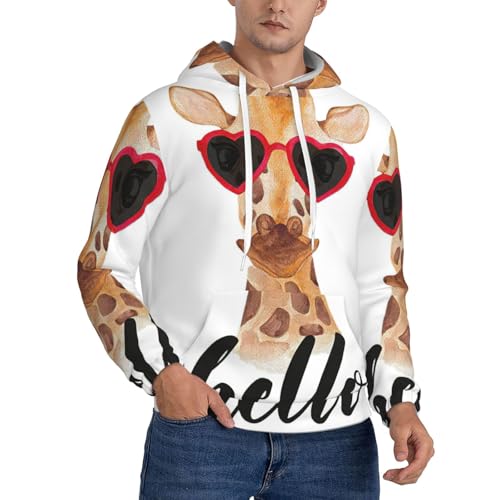 Sweat à capuche en polaire girafe pour homme - Pull chaud d'hiver avec cordon