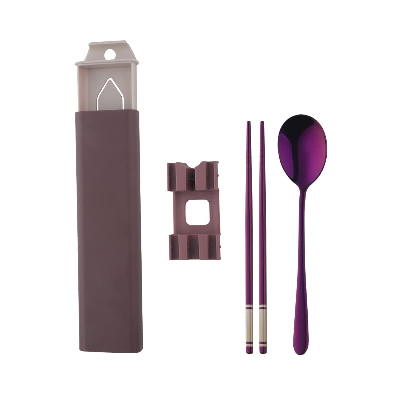 QOBIMOON 2 Pieces Stainless Steel Flatware Set Portable Reusable Cutlery Set Travel Utensils Set Including Chopsticks Spoon with Box Dishwasher