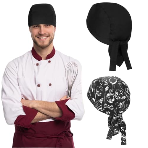AFCJLTO 2 Gorros de Cocinero de Algodón Ajustables, Japonés Gorro de Trabajo de Chef, Unisex en Algodón para Hornear y Cocinar