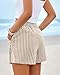 BTFBM Striped Summer Shorts for Women 2026 Loose Spring Casual Elastic Waist Lounge Resort Wear Vacation Beach Shorts(Khaki, Medium)