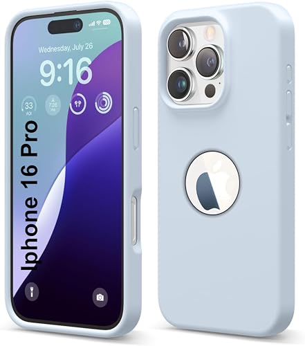 Image of SBMS Liquid Silicone Case for iPhone 16 Pro 6.3-Inch, Logo Cut Silky-Soft Touch Full-Body Protective Phone Case, Shockproof Back Cover for iPhone 16 Pro (Logo Cut Alica Blue)