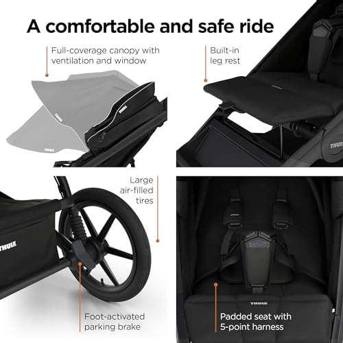 Image of Thule Urban Glide 4-Wheel Single Child All-Terrain Stroller, Full-Suspension System, Air-Filled Tires, Upright seat with Adjustable Recline and Built-in Leg Rest